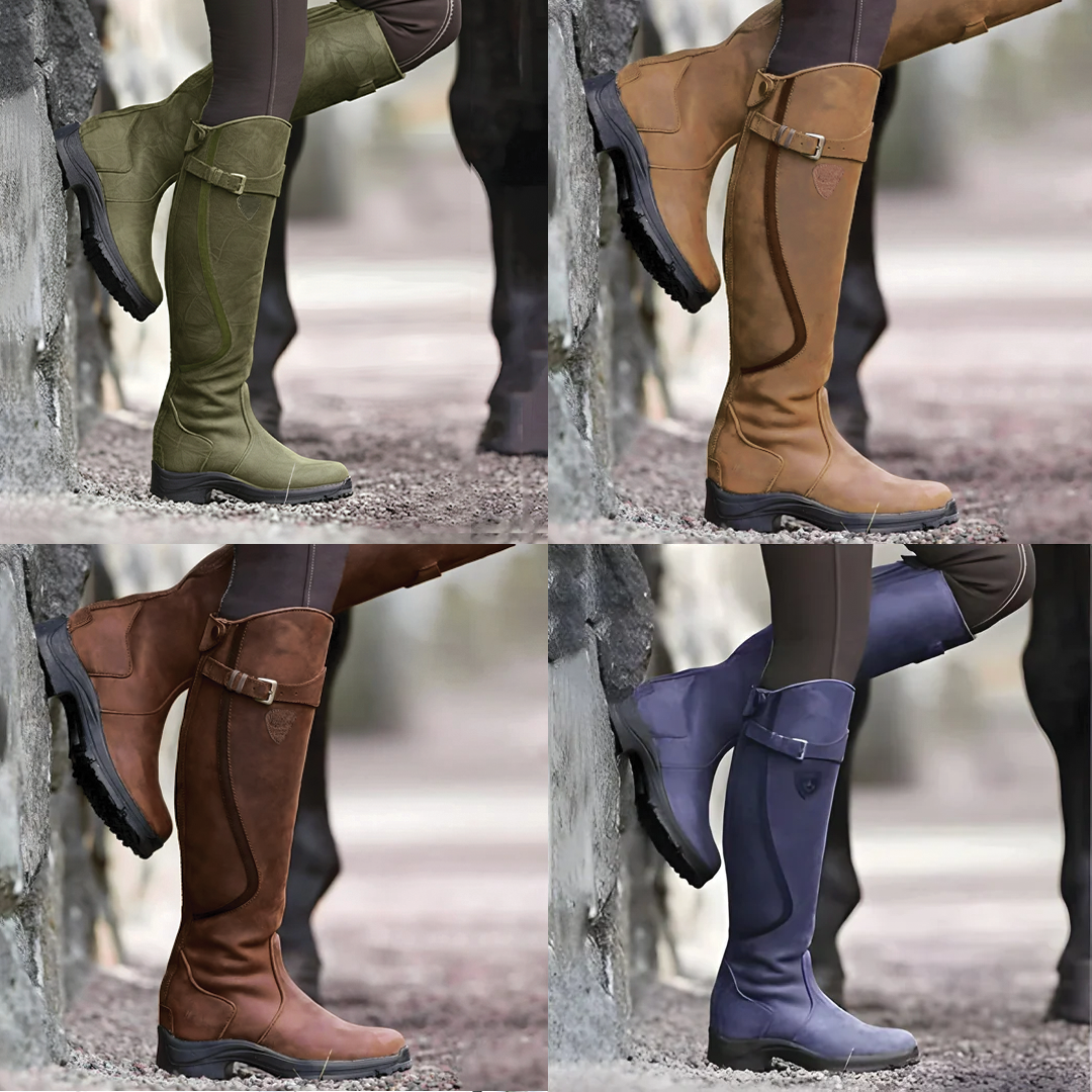 Leather Buckle Strap Knee High Riding Boots