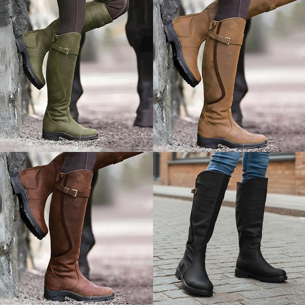 Leather Buckle Strap Knee High Riding Boots