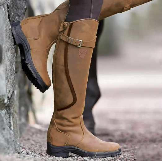 Leather Buckle Strap Knee High Riding Boots