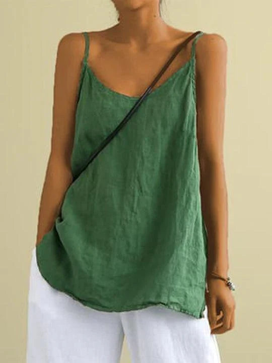 Linen Spaghetti Strap Loose V Neck Cami Top
