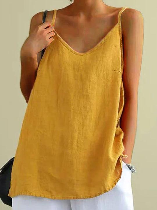 Linen Spaghetti Strap Loose V Neck Cami Top