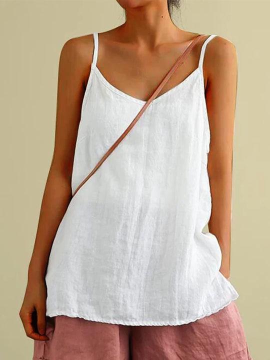 Linen Spaghetti Strap Loose V Neck Cami Top