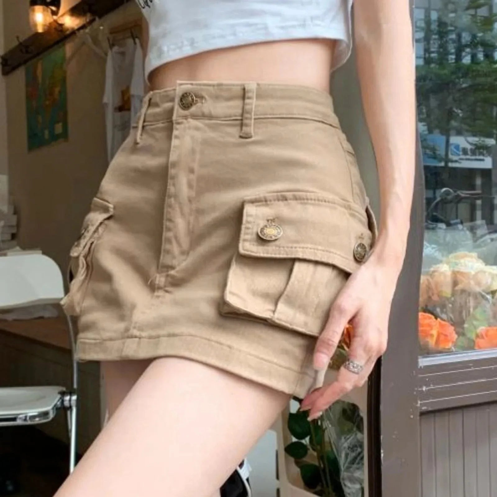 Slip Denim High Waist Skirt