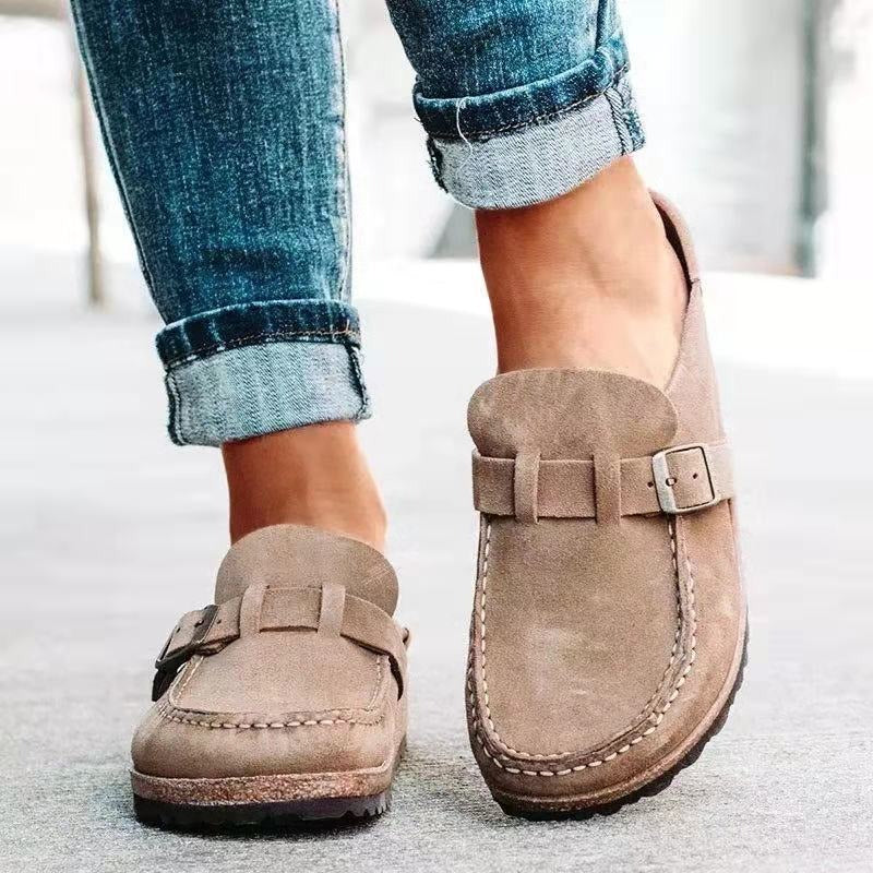 Suede Buckle Strap Cork Sole Slip On Casual Loafer
