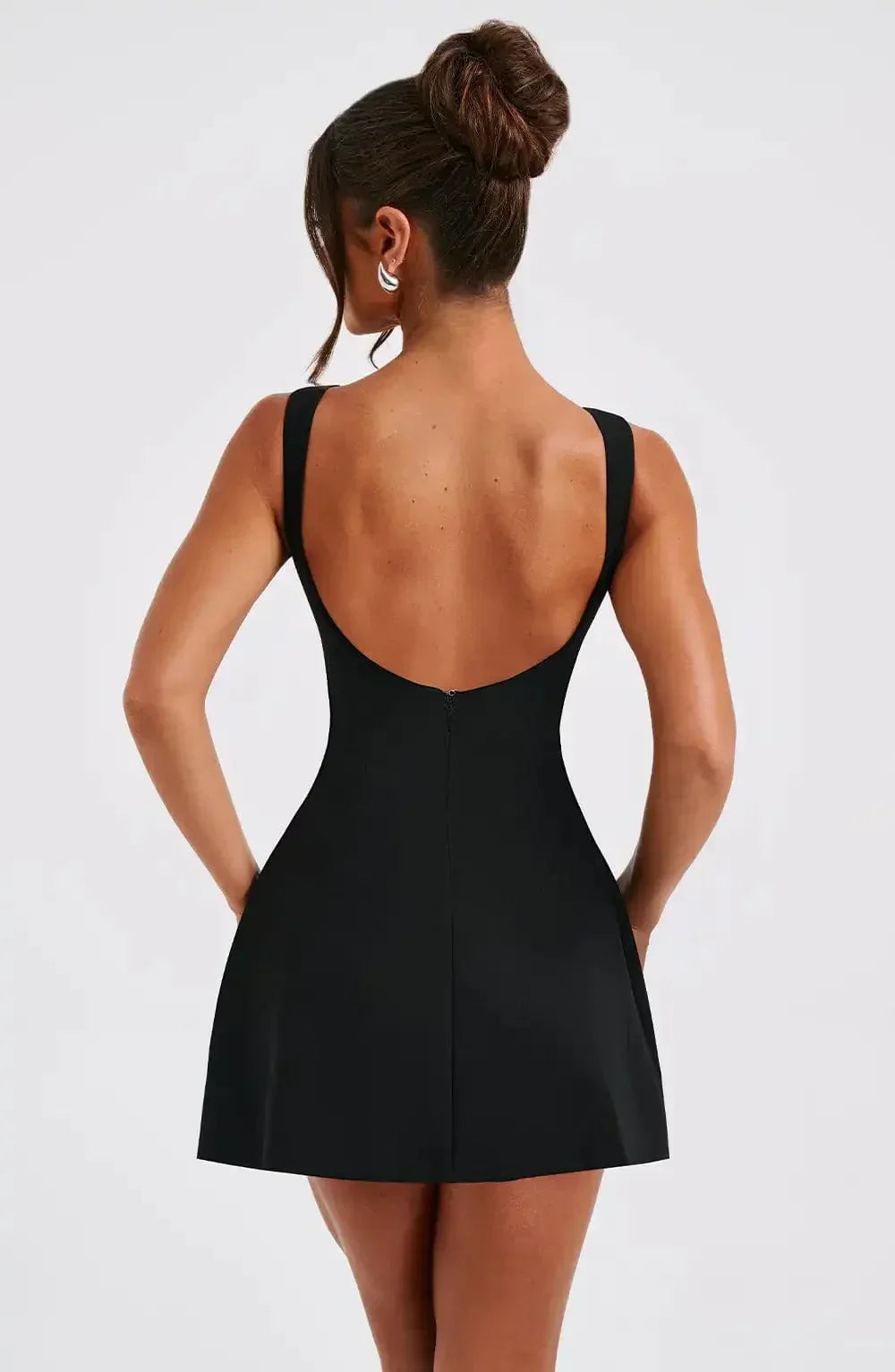 Structured Boat Neck Fit Flare Sleeveless Mini Dress