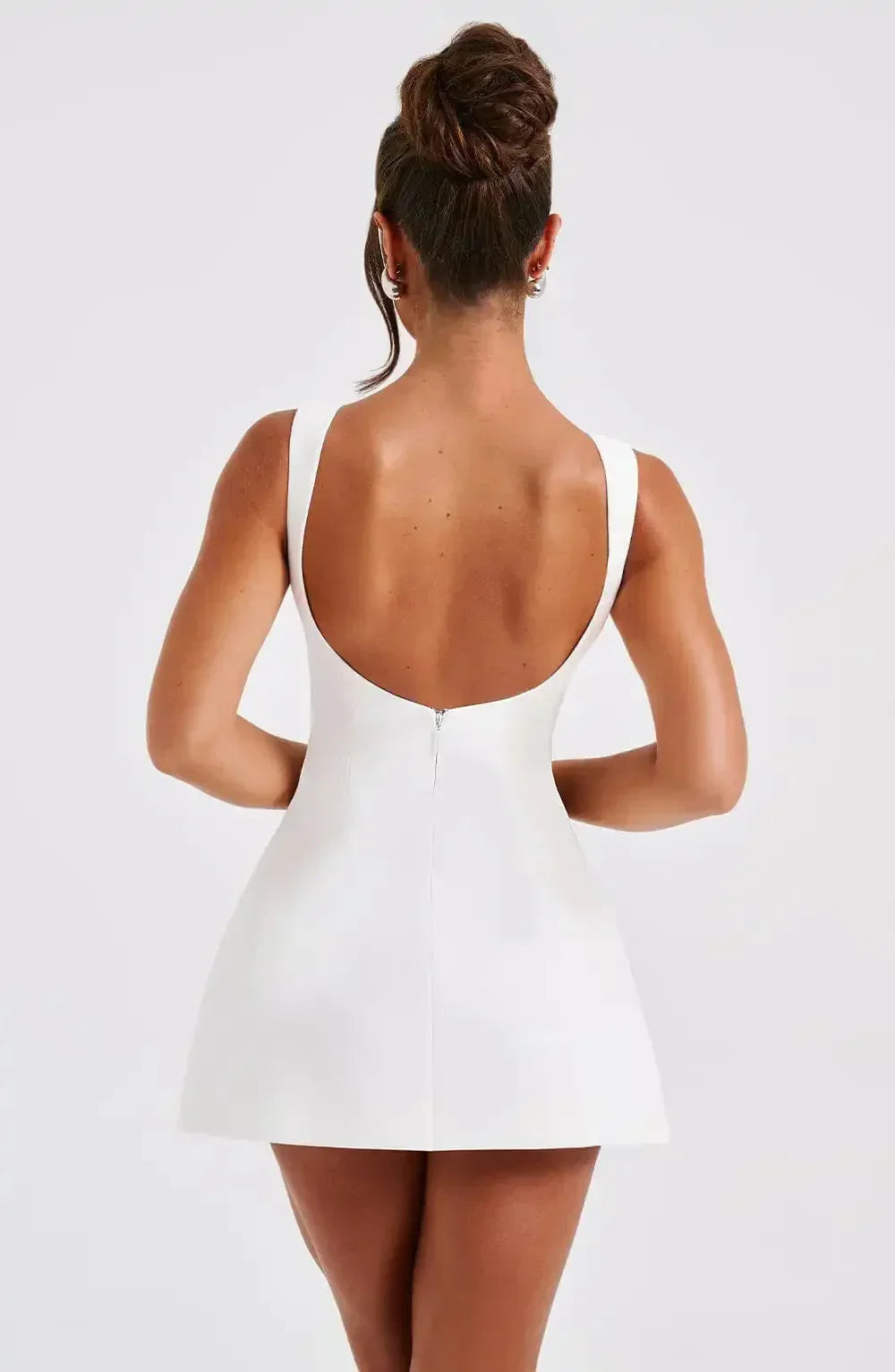 Structured Boat Neck Fit Flare Sleeveless Mini Dress