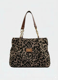 Leopard Print Woven Jacquard Gold Chain Shoulder Tote Bag