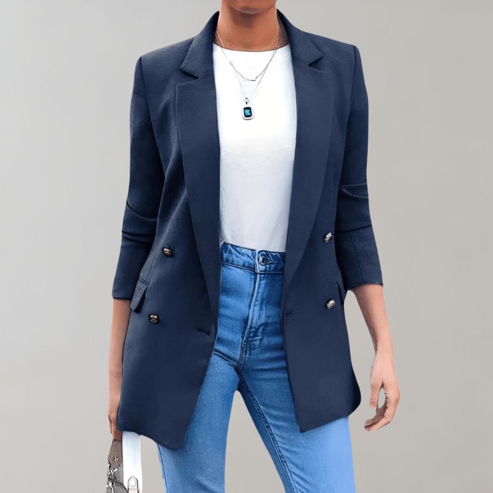 Double Breasted Notch Lapel Longline Tailored Blazer