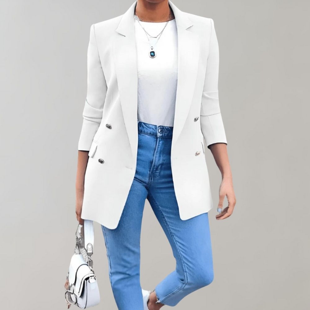 Double Breasted Notch Lapel Longline Tailored Blazer