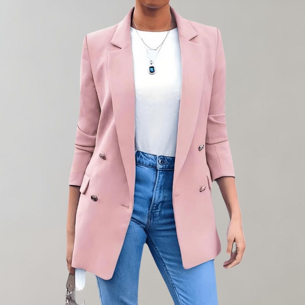 Double Breasted Notch Lapel Longline Tailored Blazer