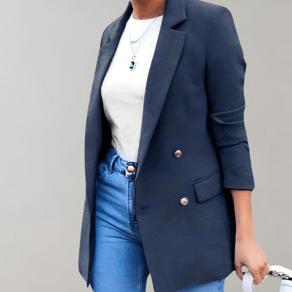 Double Breasted Notch Lapel Longline Tailored Blazer