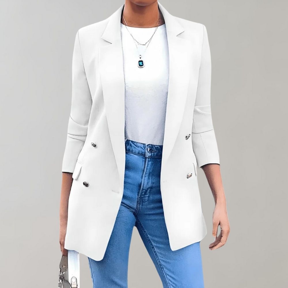 Double Breasted Notch Lapel Longline Tailored Blazer