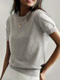 Crew Neck Ribbed Hem Short Sleeve Knit Tee