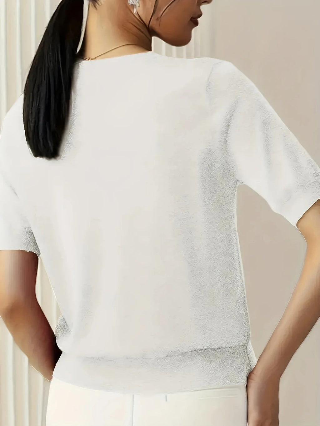 Crew Neck Ribbed Hem Short Sleeve Knit Tee
