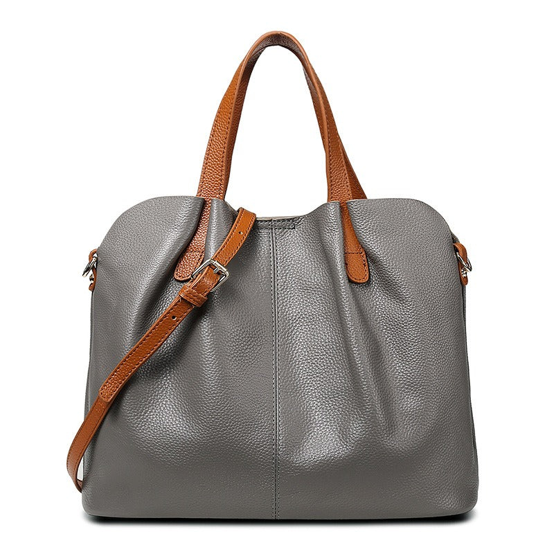 Contrast Handle Slouch Pebbled Leather Top Handle Shoulder Bag