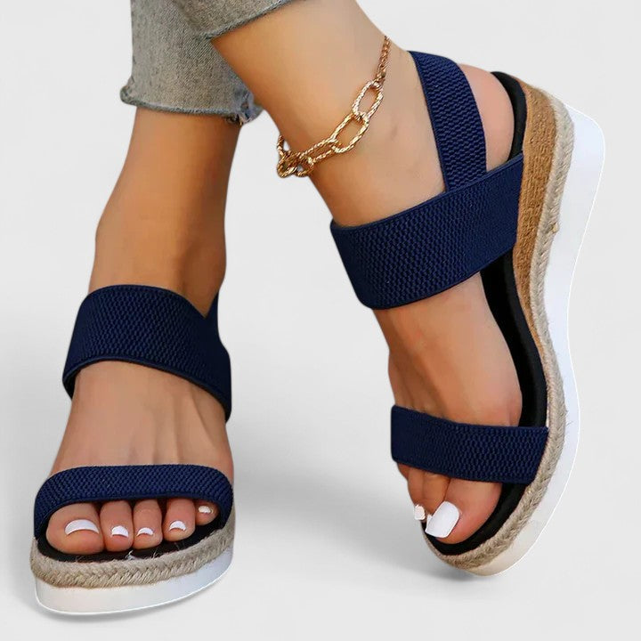 Elastic Knit Strap Espadrille Slingback Platform Wedge Sandal
