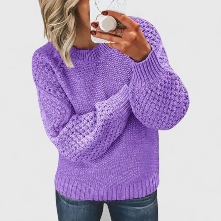 Delymarah | Women's Waffle Knit Puff Sleeve Sweater