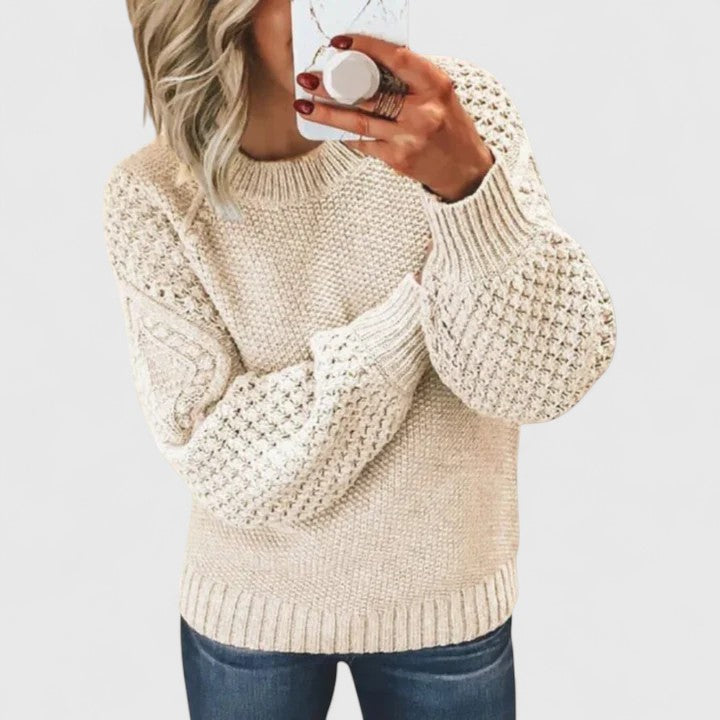 Delymarah | Women's Waffle Knit Puff Sleeve Sweater