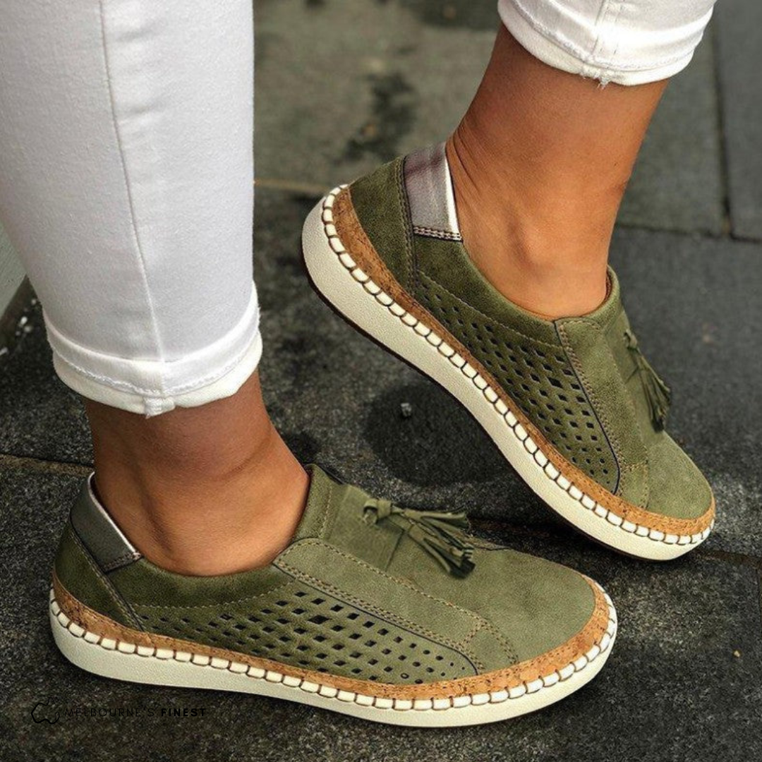 Perforated Suede Tassel Detail Slip On Casual Flat Loafer