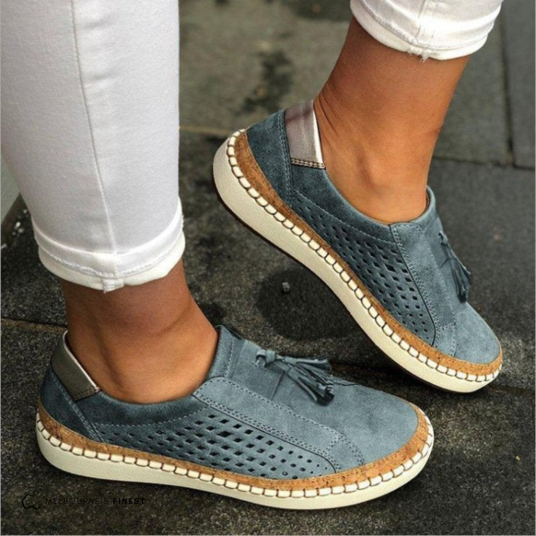 Perforated Suede Tassel Detail Slip On Casual Flat Loafer