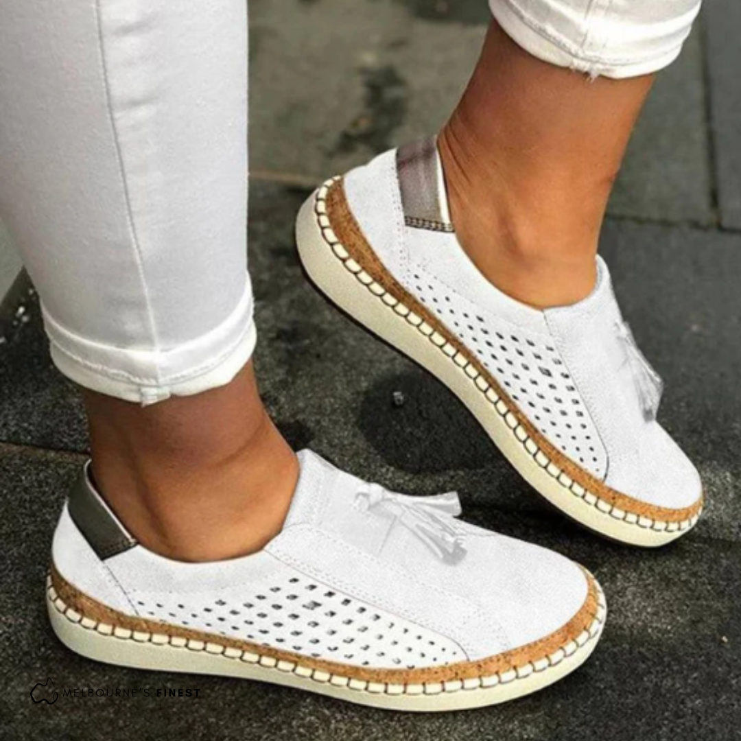 Perforated Suede Tassel Detail Slip On Casual Flat Loafer