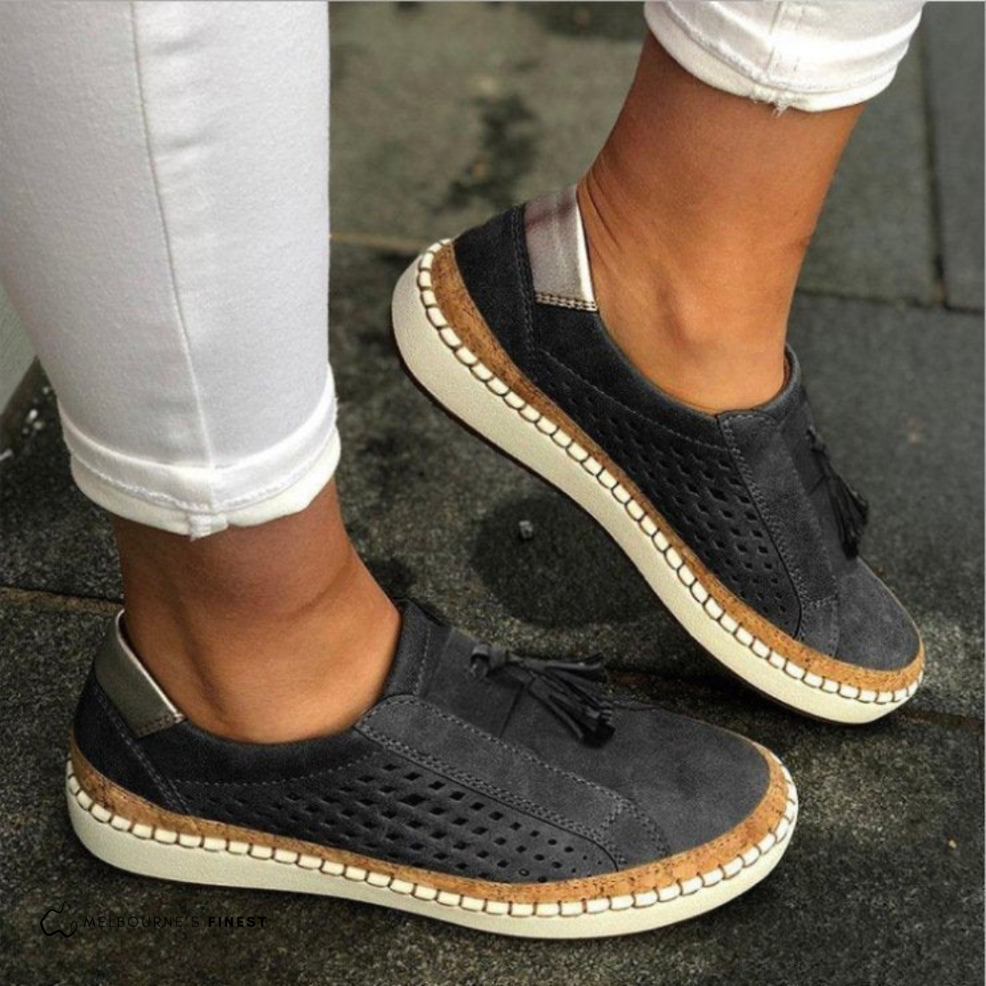 Perforated Suede Tassel Detail Slip On Casual Flat Loafer