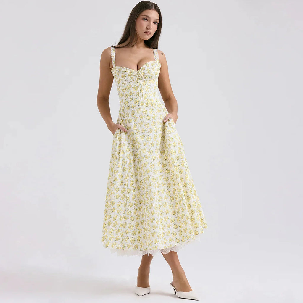 Elegant Floral Print Summer Midi Dress