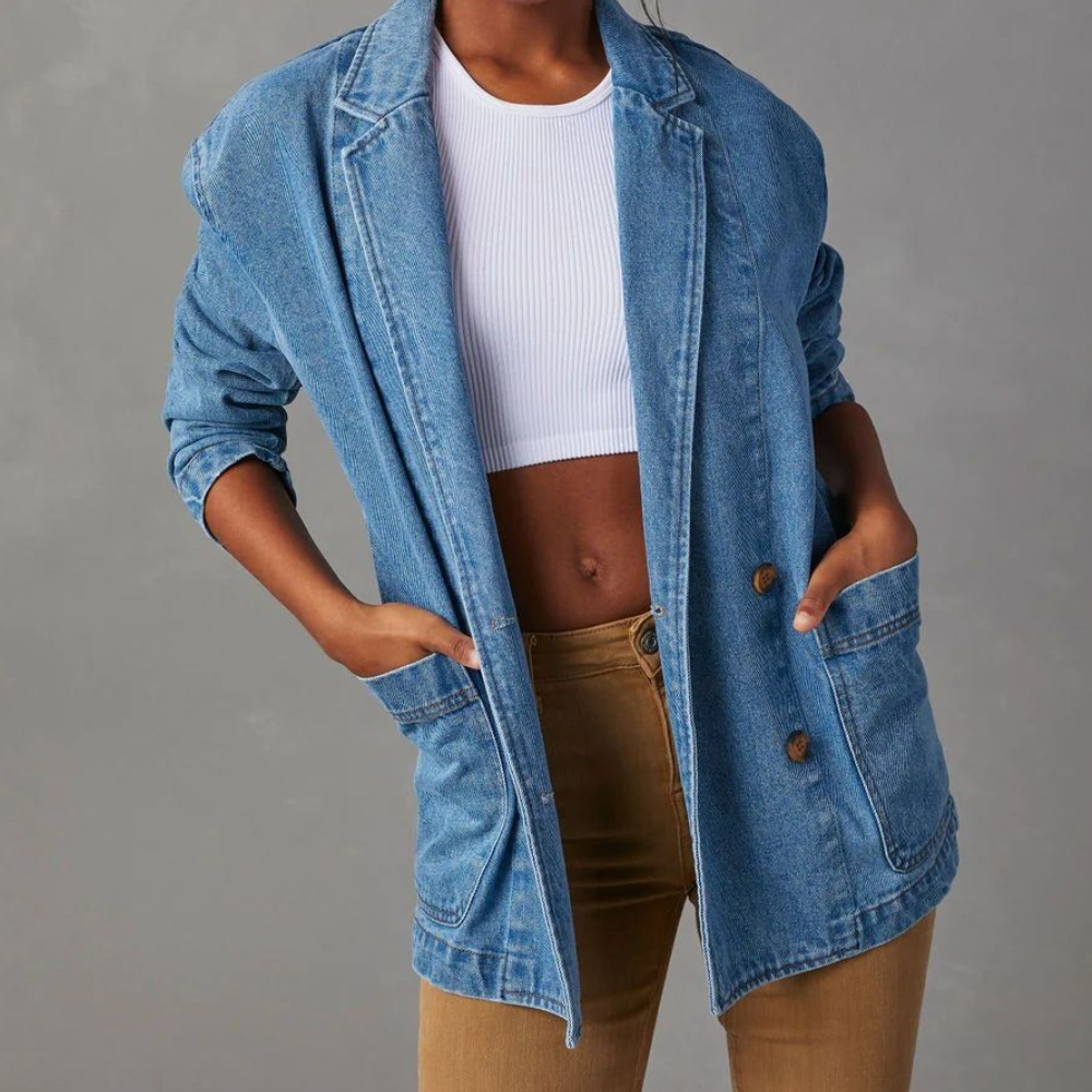 Longline Denim Blazer Jacket for Casual Everyday Wear