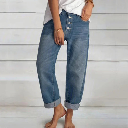 Button Fly High Waisted Relaxed Fit Straight Leg Jeans