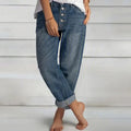 Button Fly High Waisted Relaxed Fit Straight Leg Jeans
