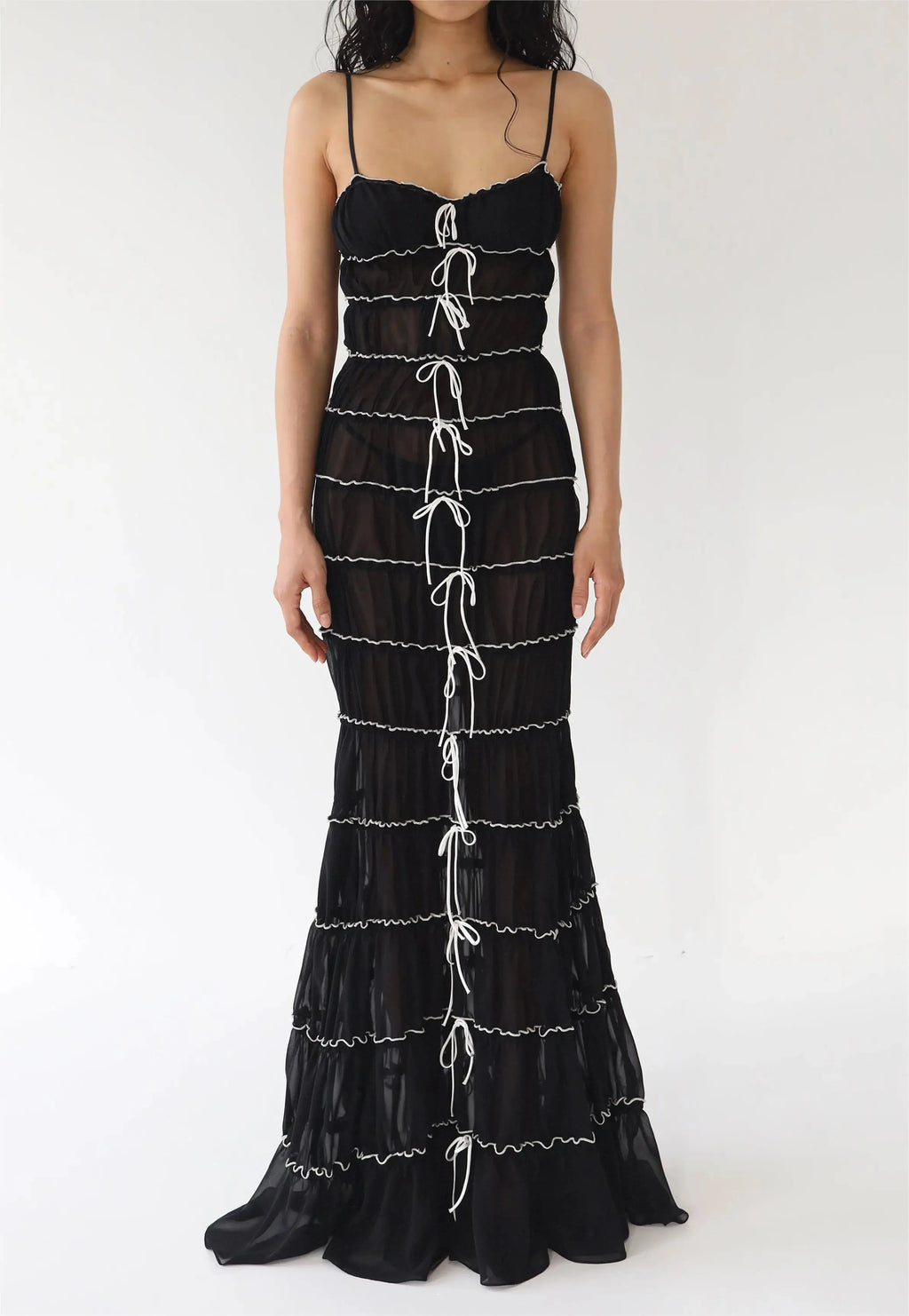 Sling Pleated See-Through Mini Dress