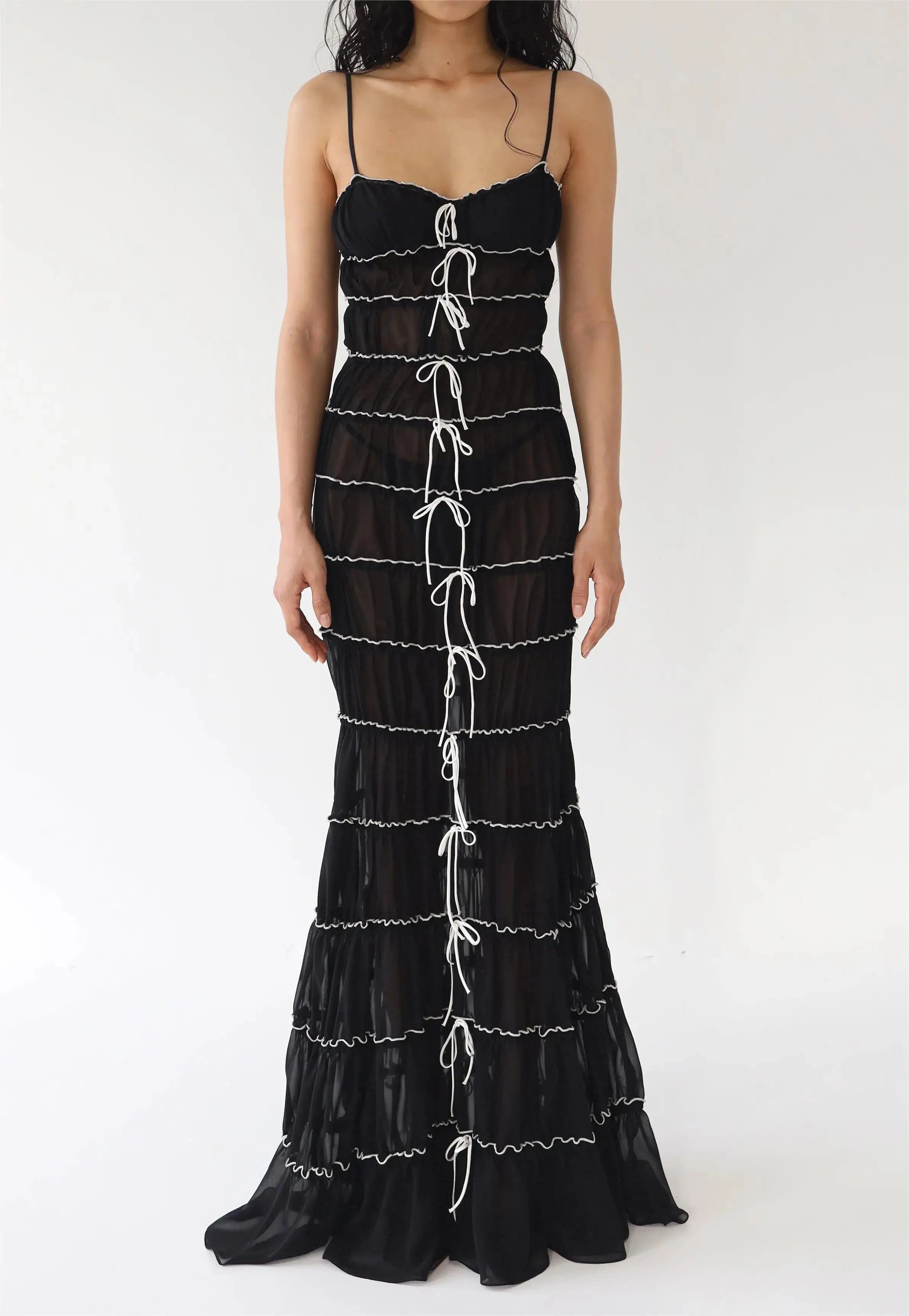 Sling Pleated See-Through Mini Dress
