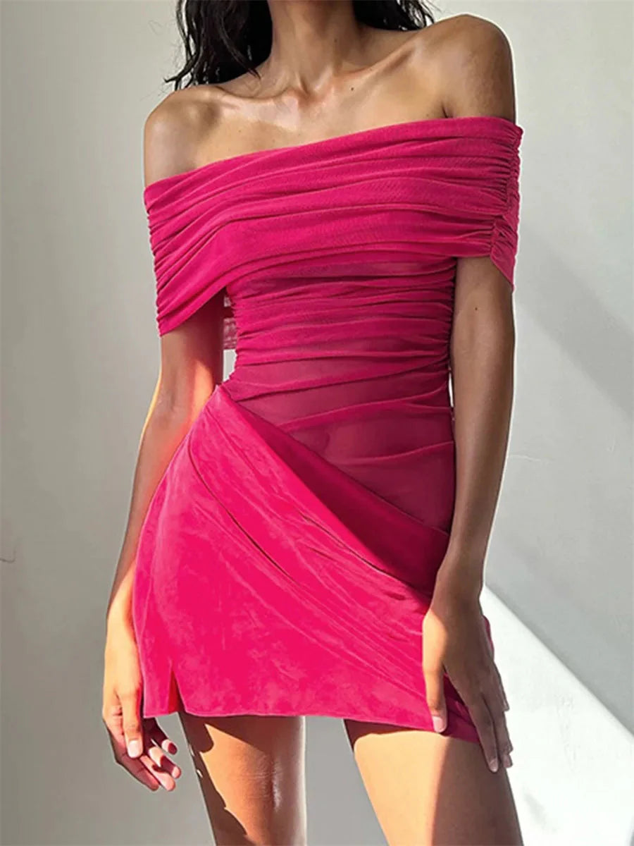 Ruched Mesh Party Mini Dress