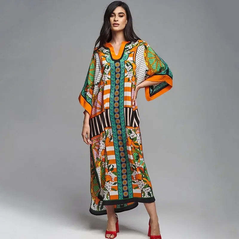 Patterned Flowy Kimono Bohemian Seaside Cover up