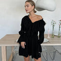 Solid Ivory Cotton Rayon Long Sleeve Frill Dress – view 6