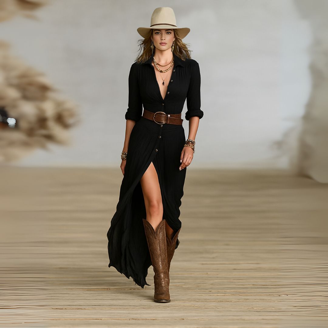 Ruched Boho Button Down Long Sleeve Flowy Maxi Dress