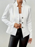 Cable Knit Texture Notch Lapel Three Button Fitted Blazer