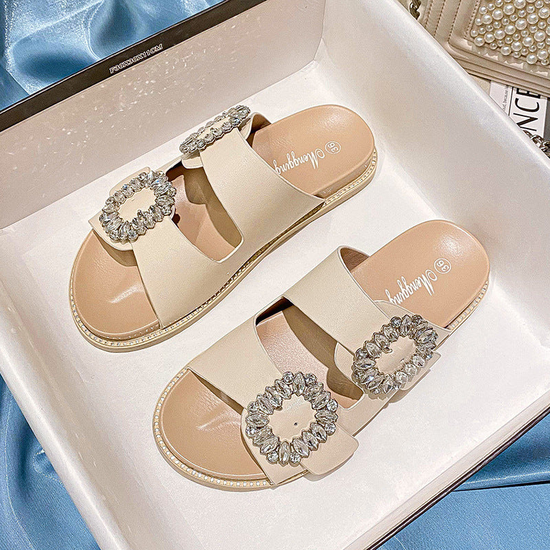 Aella Buckle Rhinestone Beach Sandals