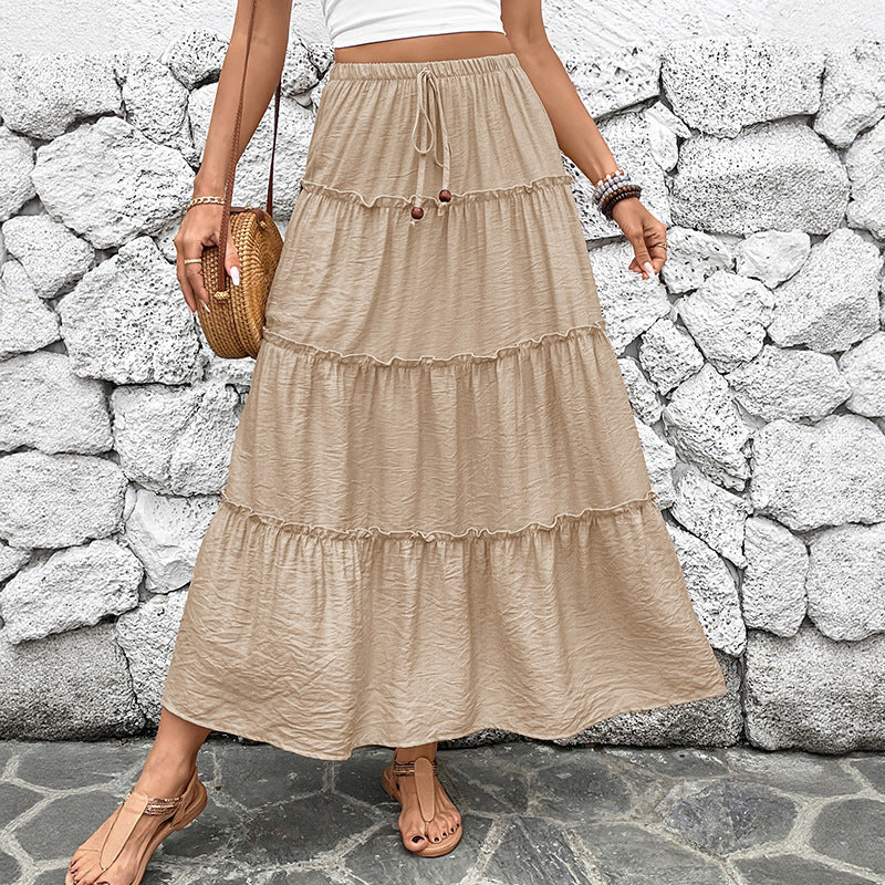 Tiered Ruffle Hem Elasticated Waist Boho Maxi Skirt