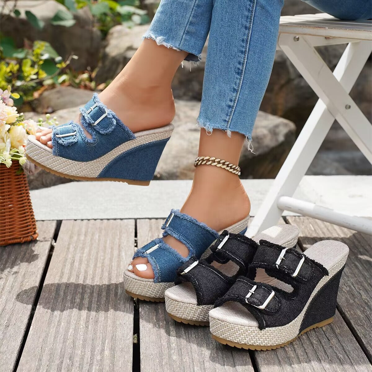 Espadrille Wedge Denim Sandals