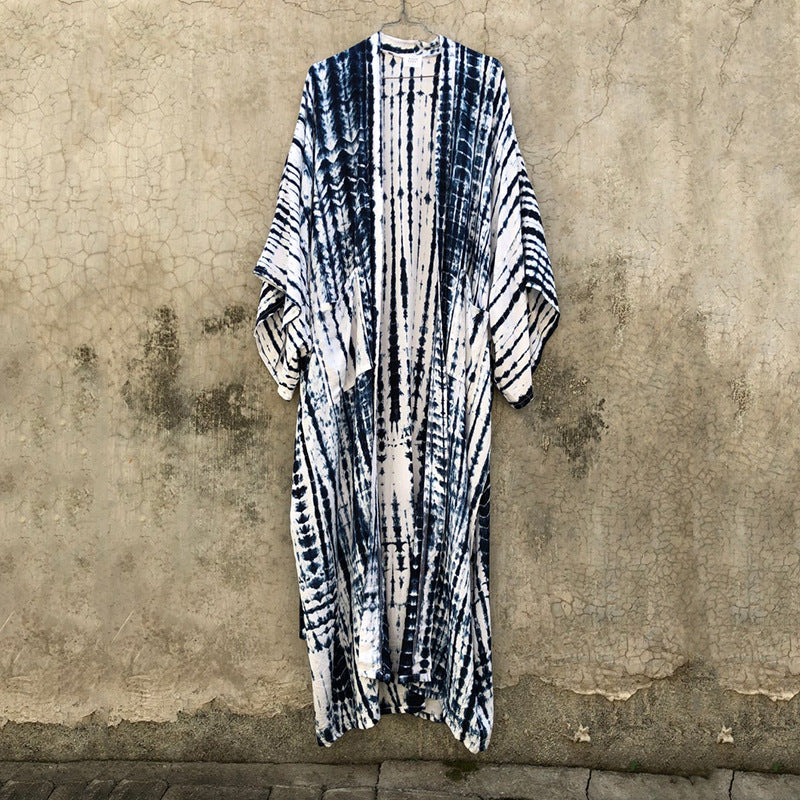 Verdant Patterned Satin Kimono Robe Bohemian Wrap