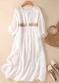 Embroidered Waistband Button Neck Flared Sleeve Casual Maxi Dress