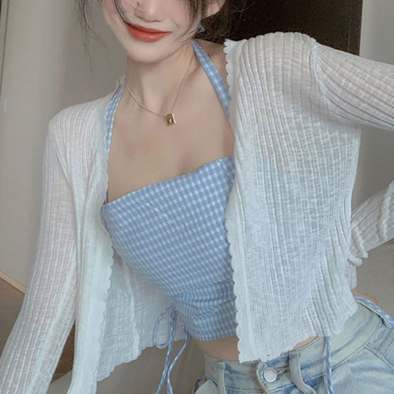 V-Neck Slim Sun Protection Korean Style Knitted Summer Cardigan – view 4