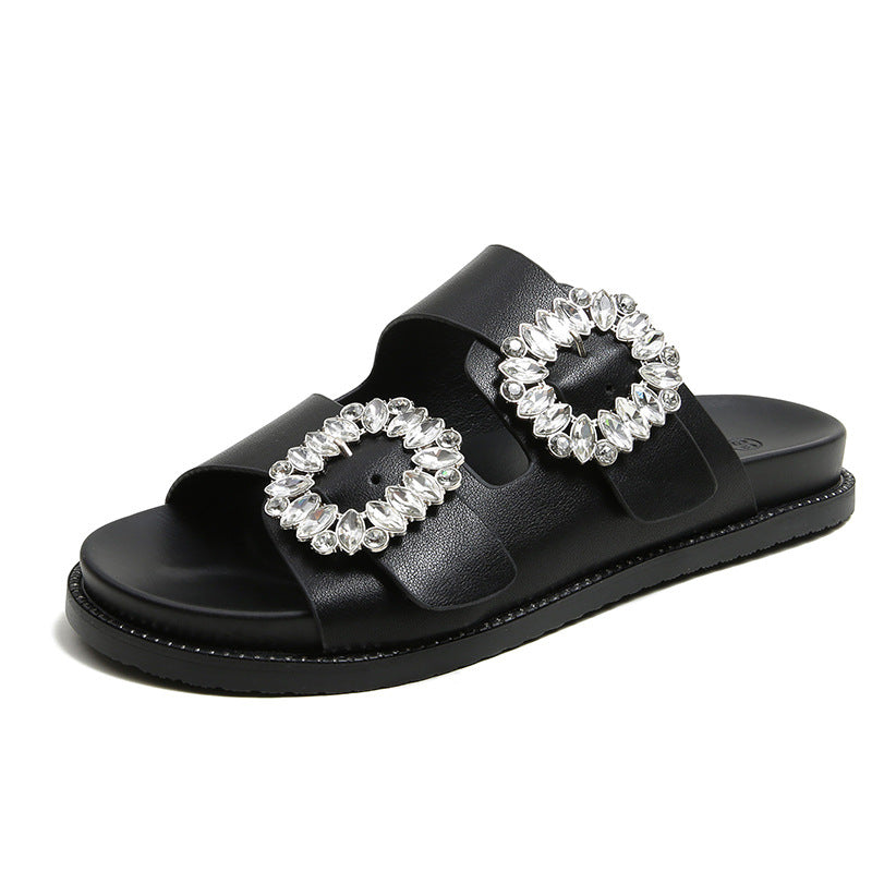 Aella Buckle Rhinestone Beach Sandals