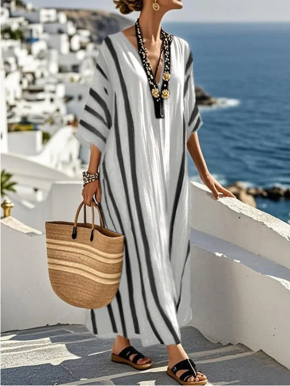 Striped Flowy Boho Maxi Dress for Vacation Style