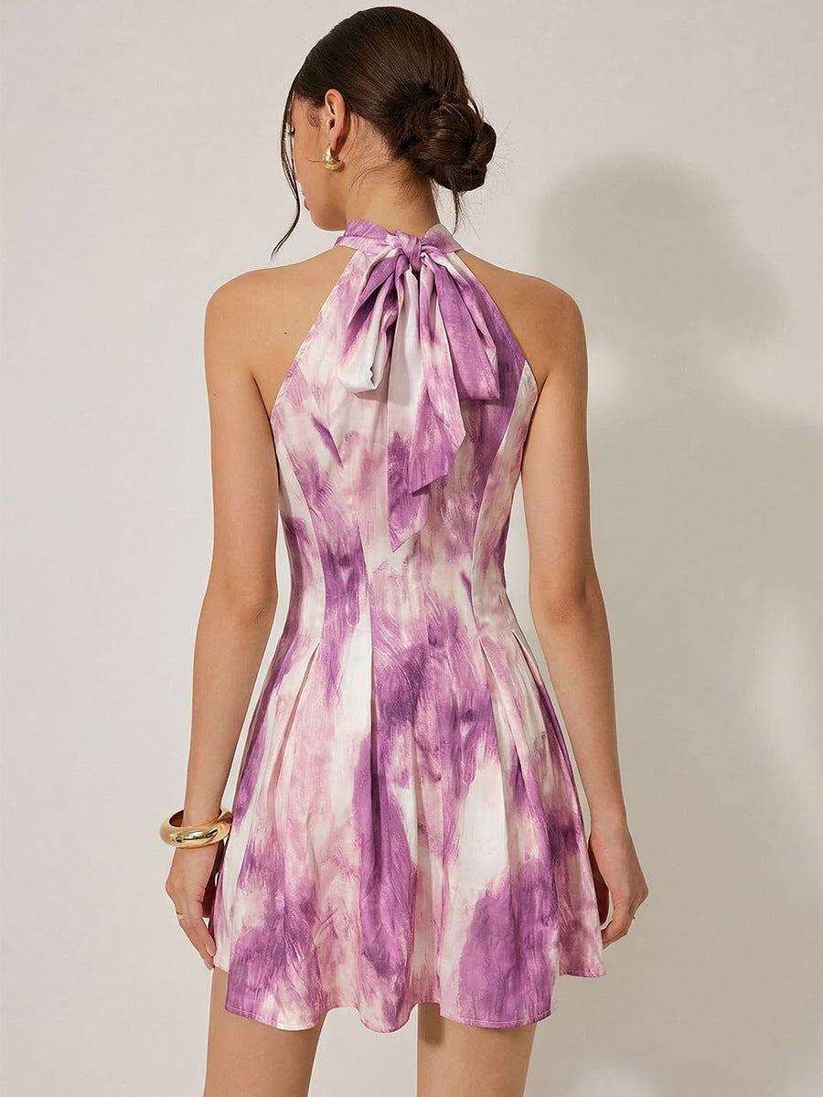 Halter Neck A Line Flowy Sleeveless Mini Dress