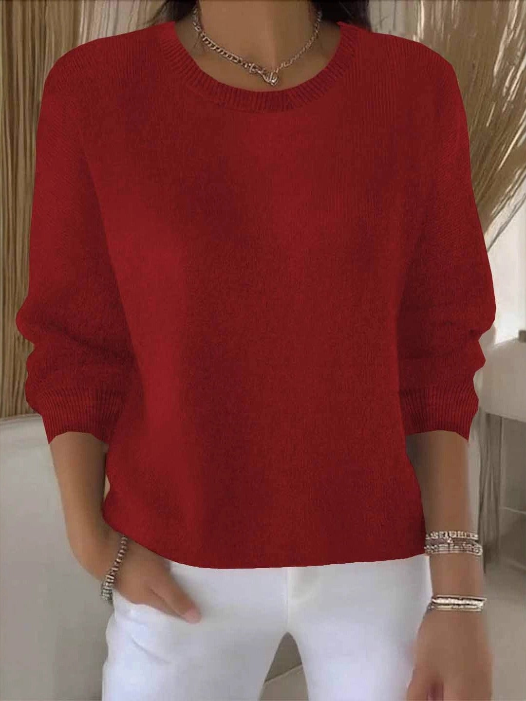 Lorie | Women's Relaxed Polyester Crew Neck Sweater with Dolman Sleeves