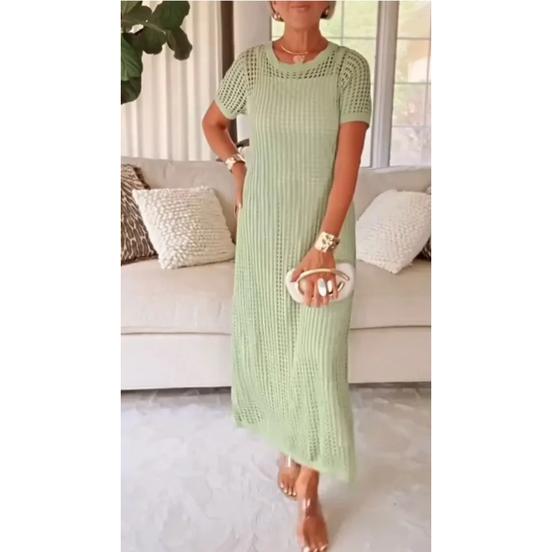 Eyelet Knit Bodycon Maxi Dress - Evening Gown