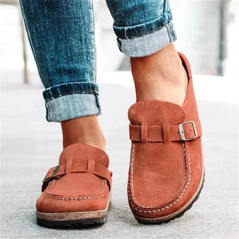 Suede Buckle Strap Cork Sole Slip On Casual Loafer