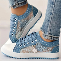 Floral Embroidered Mesh Zip Detail Lace Up Platform Sneakers